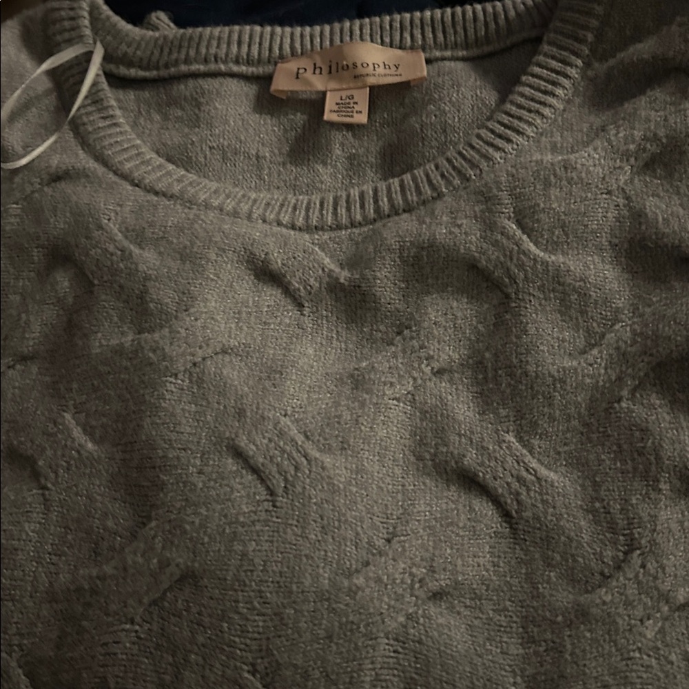 NWOT PHILOSOPHY Women’s Light Gray Sweater, Long sleeve, Textured w/Waistband - Picture 5 of 13